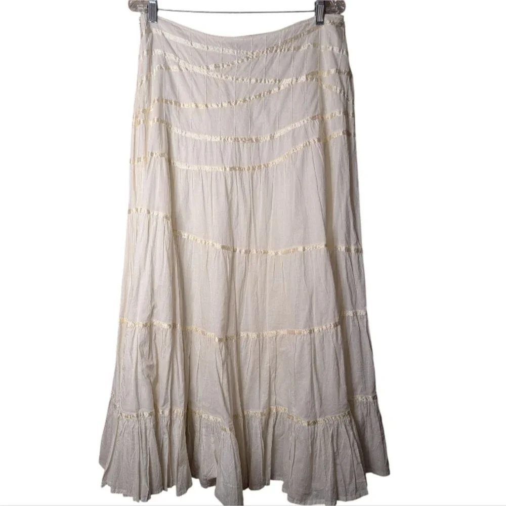 DIMR ivory /pastel yellow 100% cotton romantic peasant skirt size XL broomstick